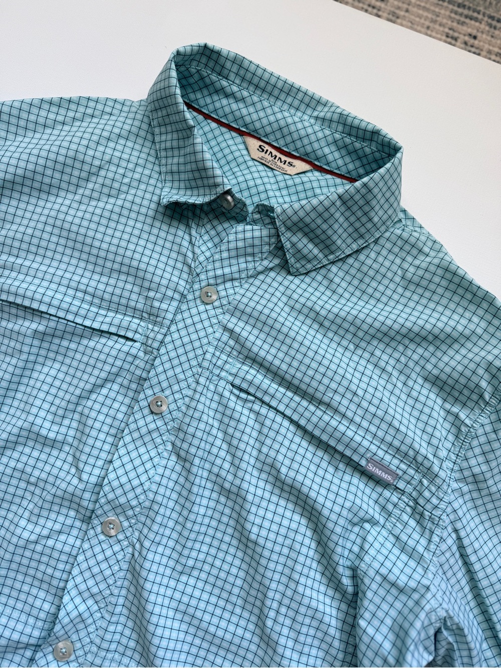 Simms Men's Aqua Plaid Performance Button-Down Shirt